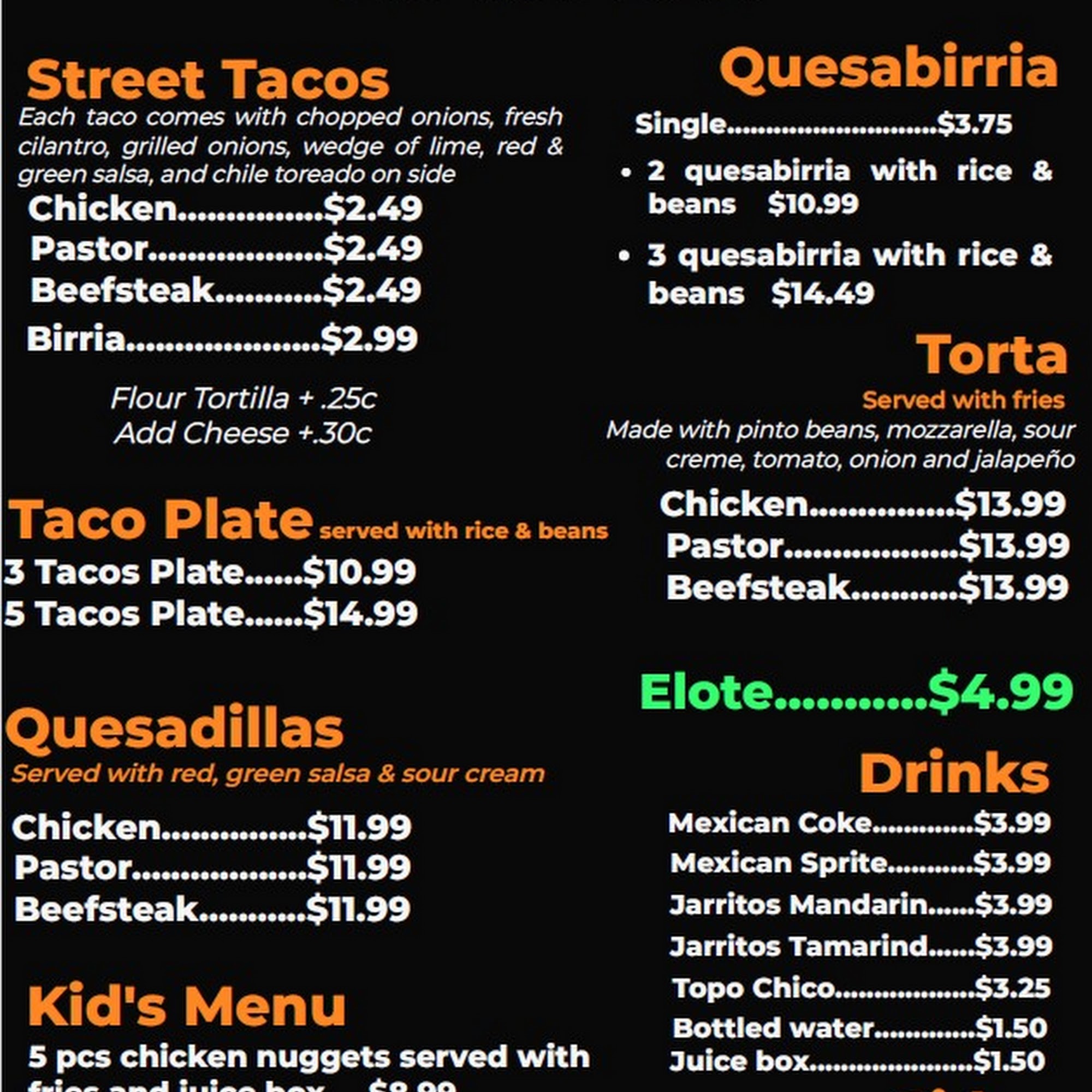 Don Leon Tacos Menu