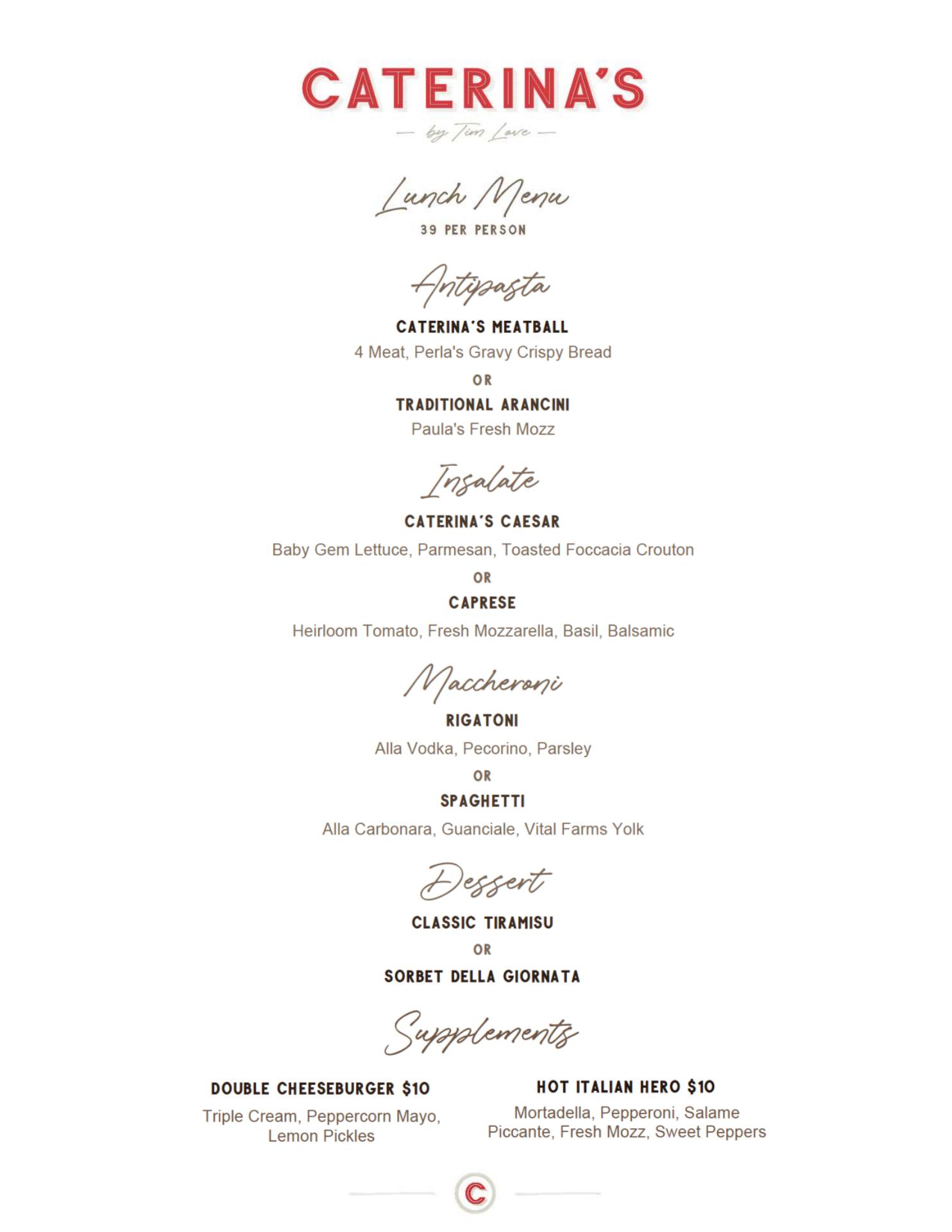 Caterina's Menu