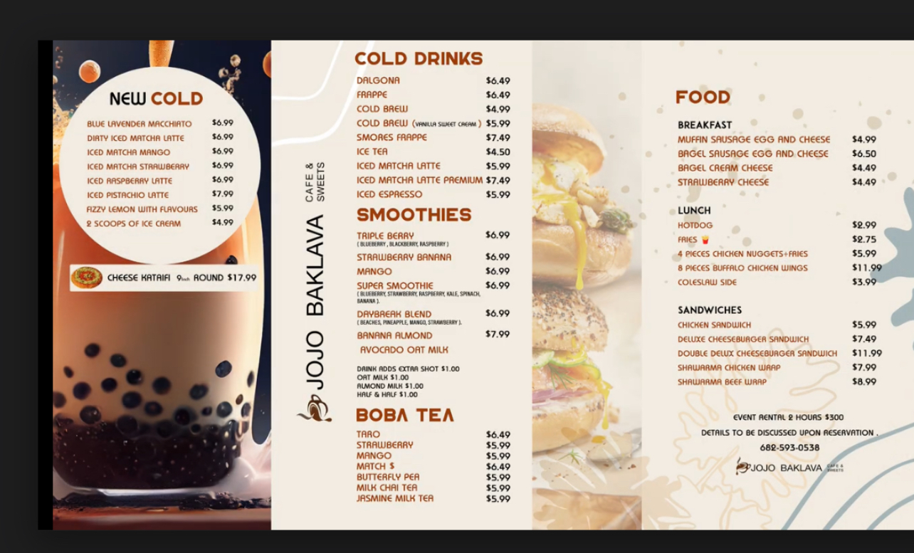 JOJO Baklava Cafe & Sweets Menu