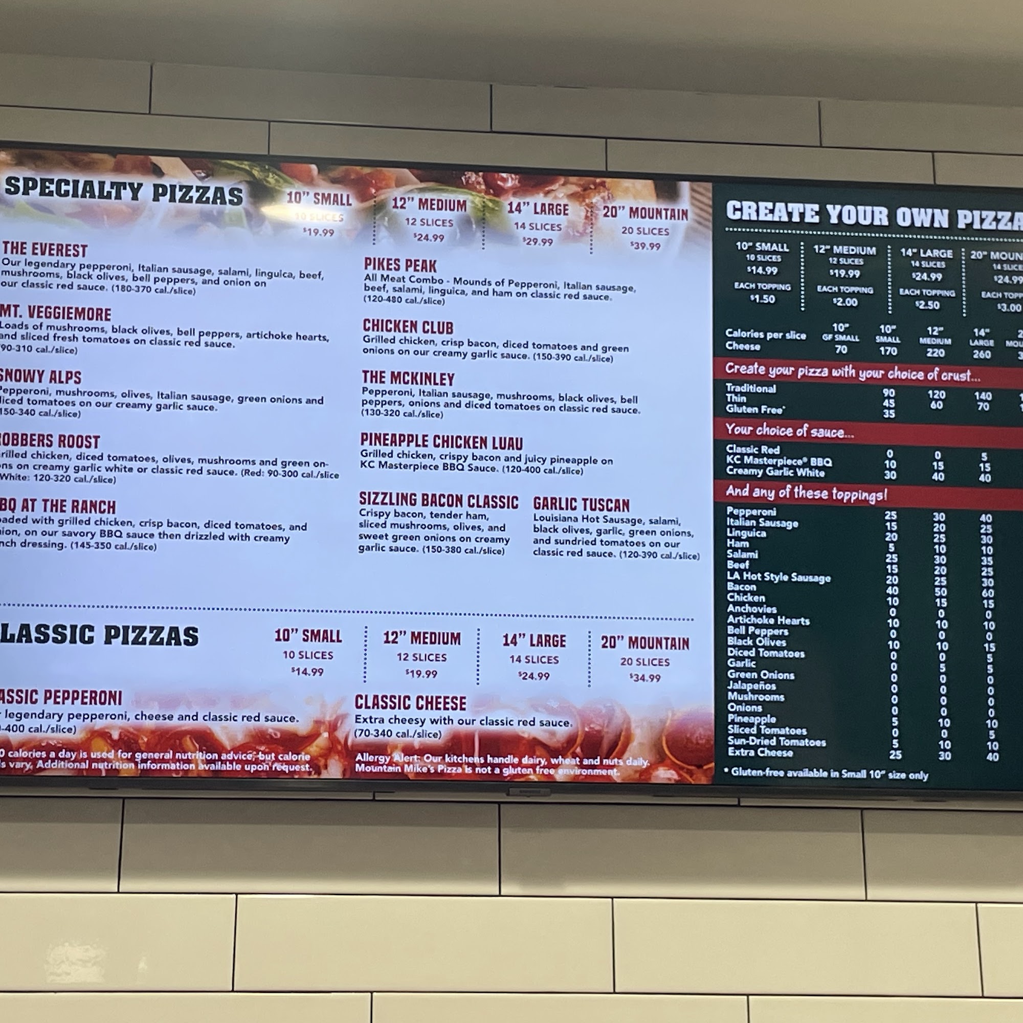 Mountain Mike's Pizza Menu