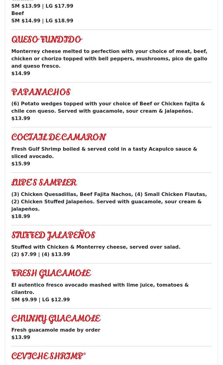 Lupe’s Mexican Cafe Menu