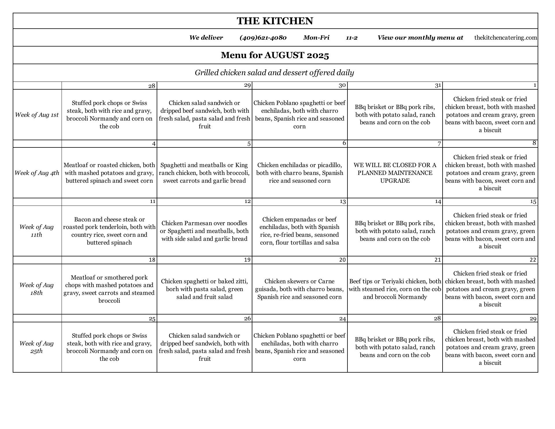 The Kitchen Menu