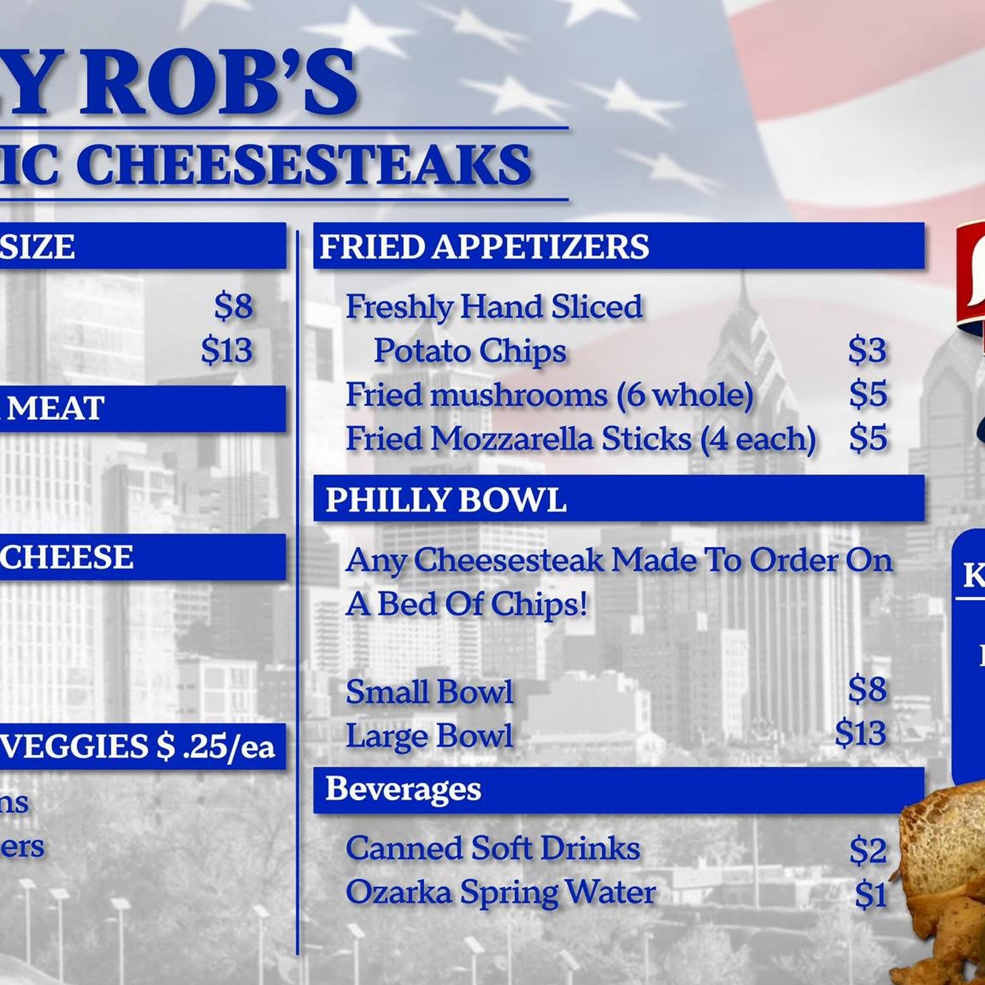 Philly Rob’s Authentic Cheesesteaks Menu