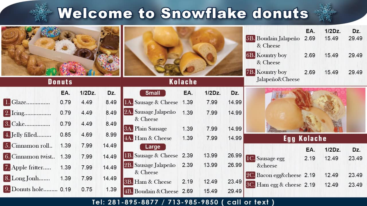 Snowflake Donuts Menu