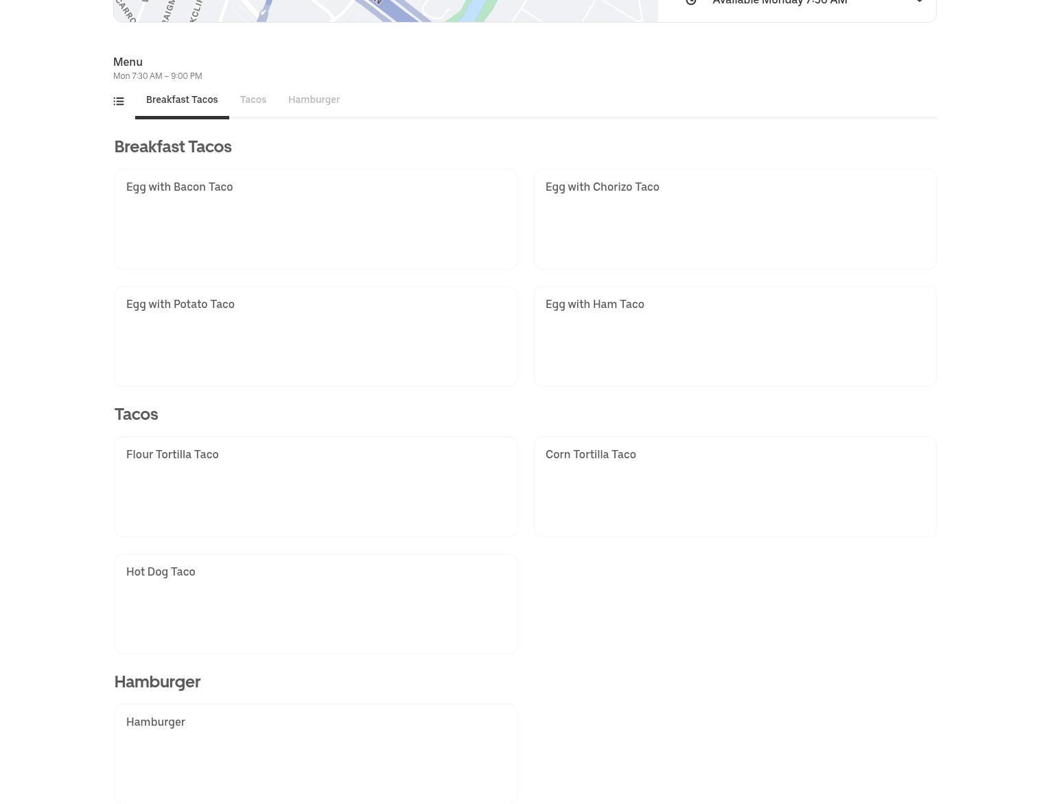 CHONA'S TAQUERIA Menu