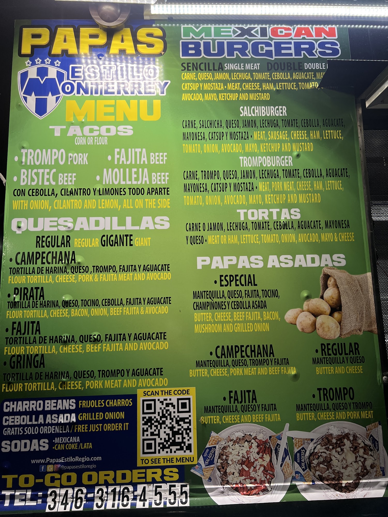 Papas Estilo Regio #3 Menu