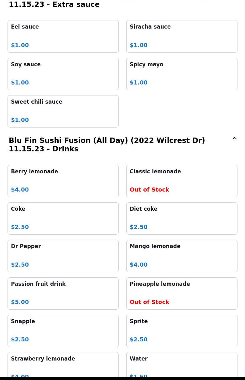 Blu Fin Sushi Fusion Menu