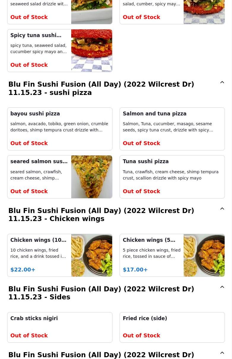 Blu Fin Sushi Fusion Menu