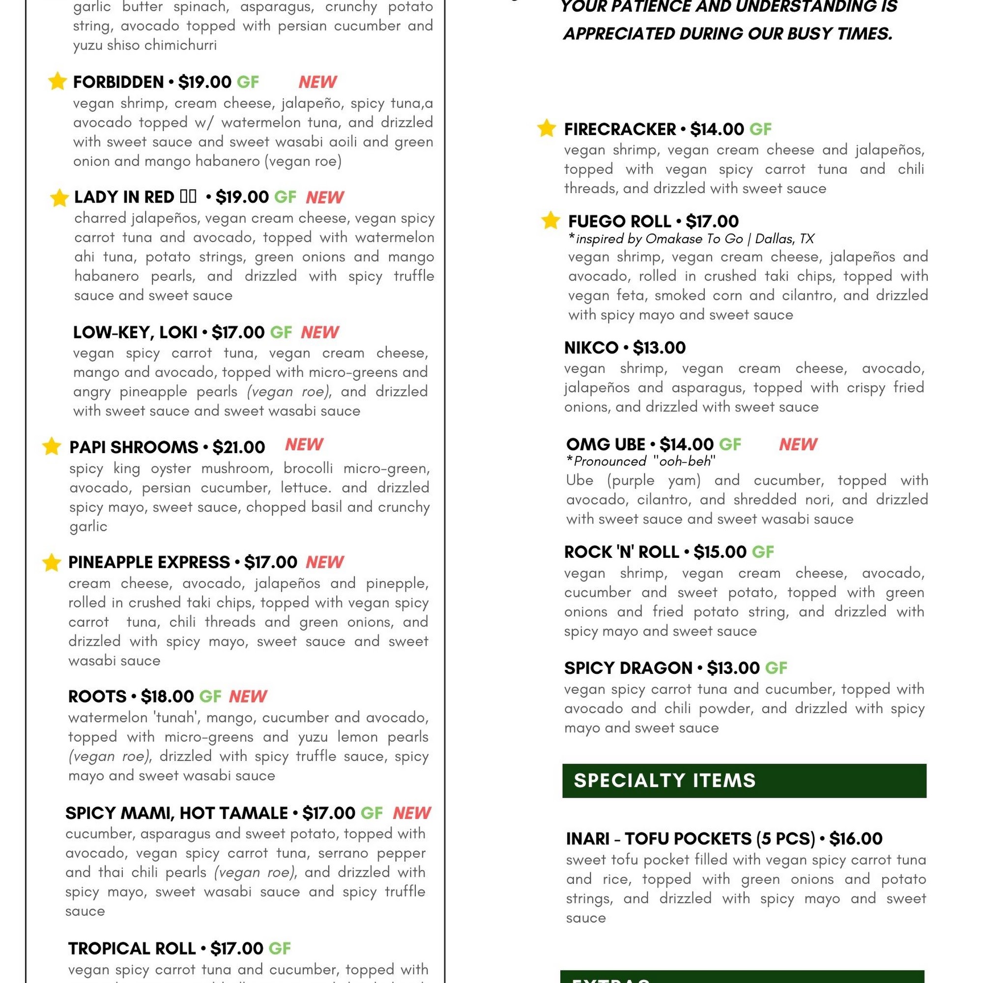 The Vegan Sushi Spot Menu