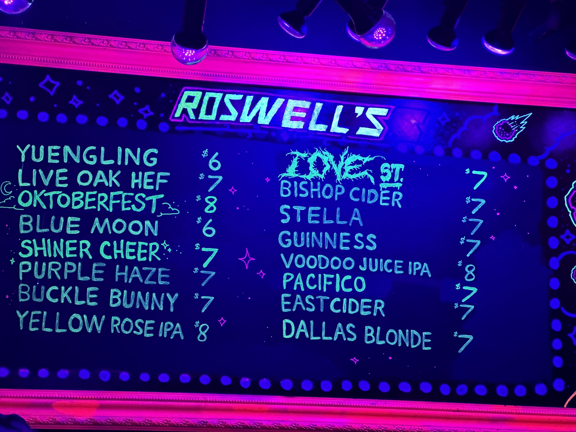 Roswell’s Saloon Menu