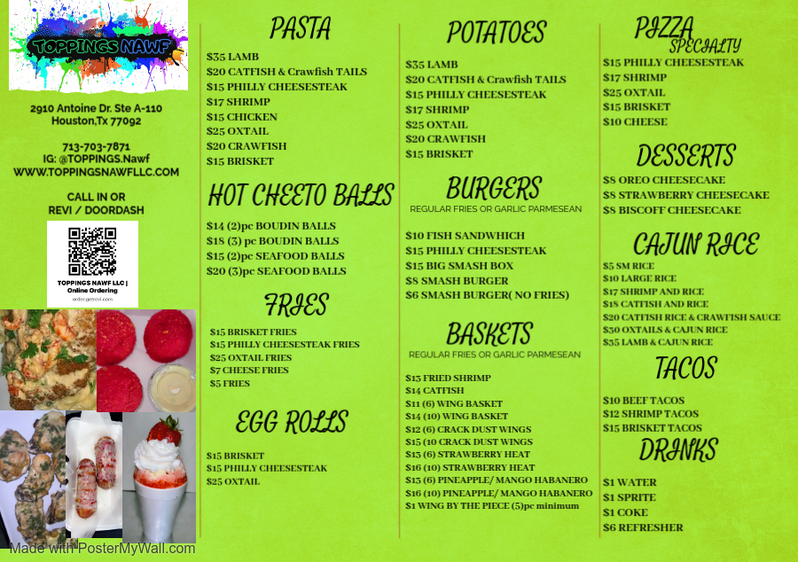 TOPPINGS HTX LLC Menu