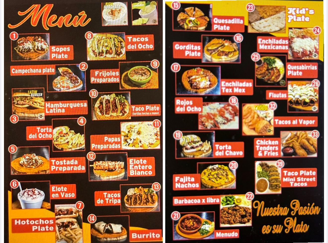 Taco Del Ocho Menu