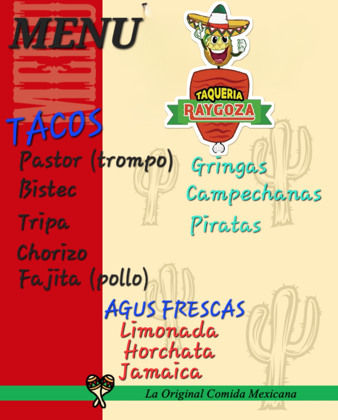 TAQUERIA RAYGOZA Menu