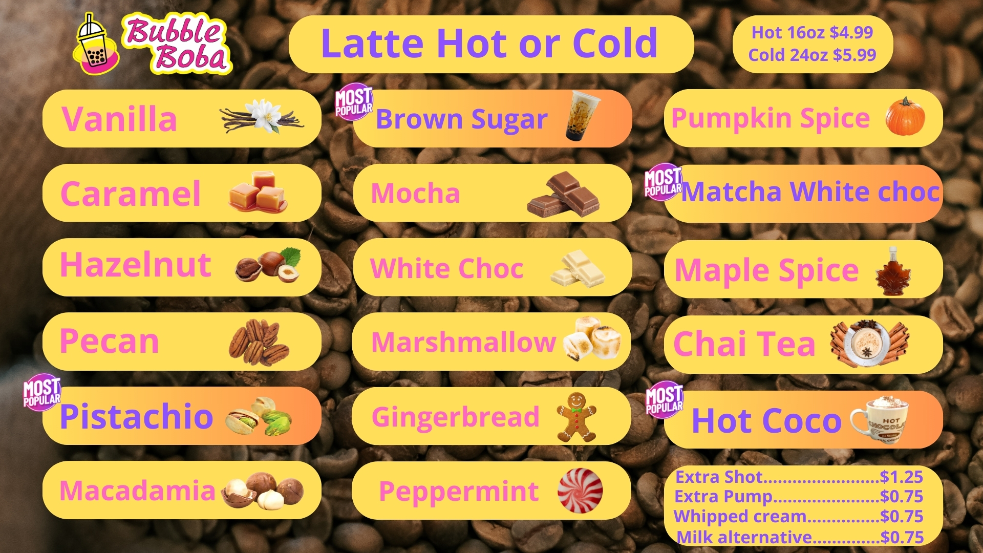 Bubble Boba Downtown Menu