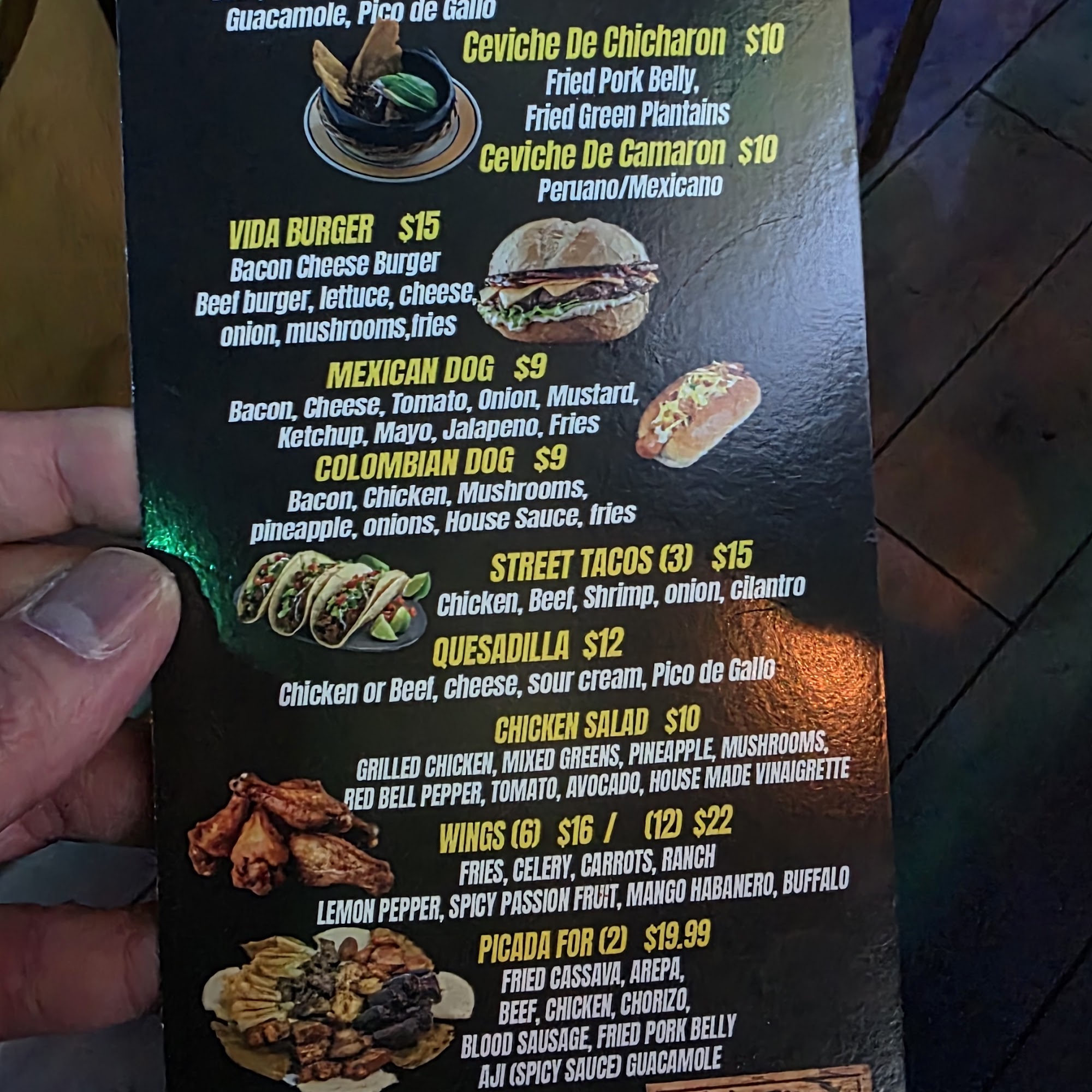 Vida Gardens Menu
