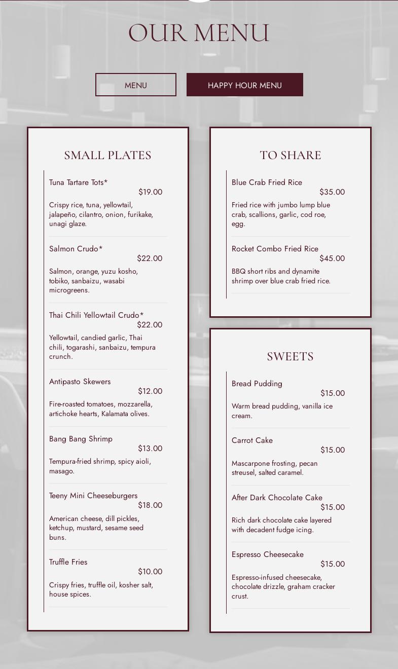 Collins Lobby Bar Menu