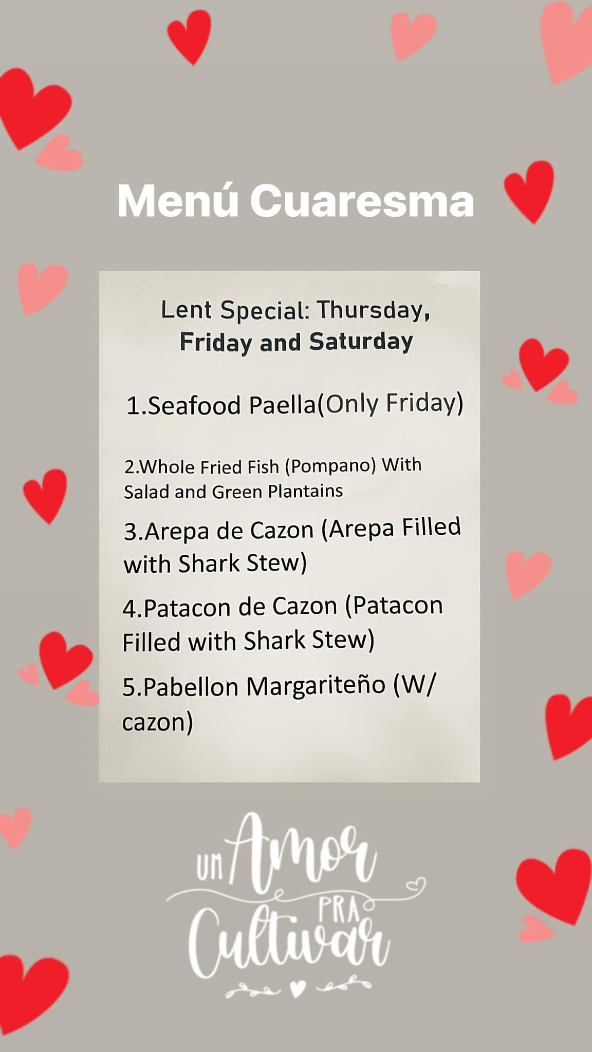 Comida venezolana Menu