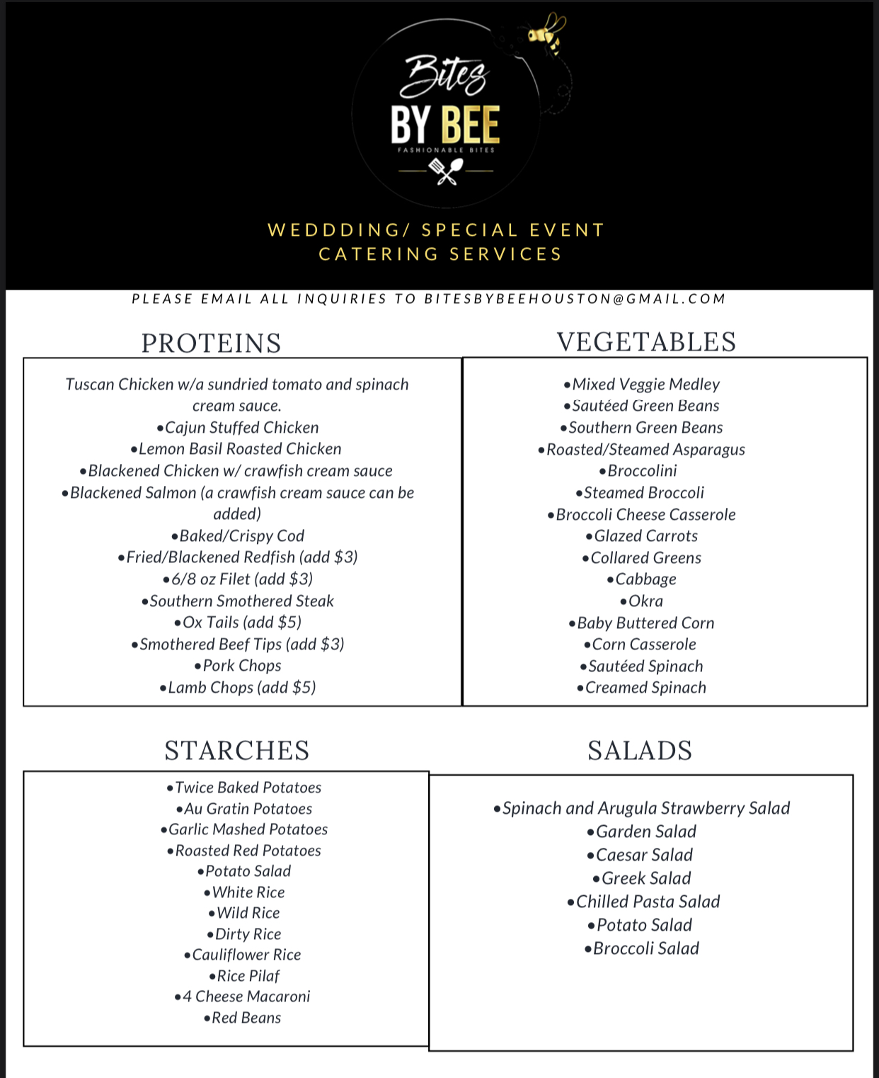 Bites by Bee Menu