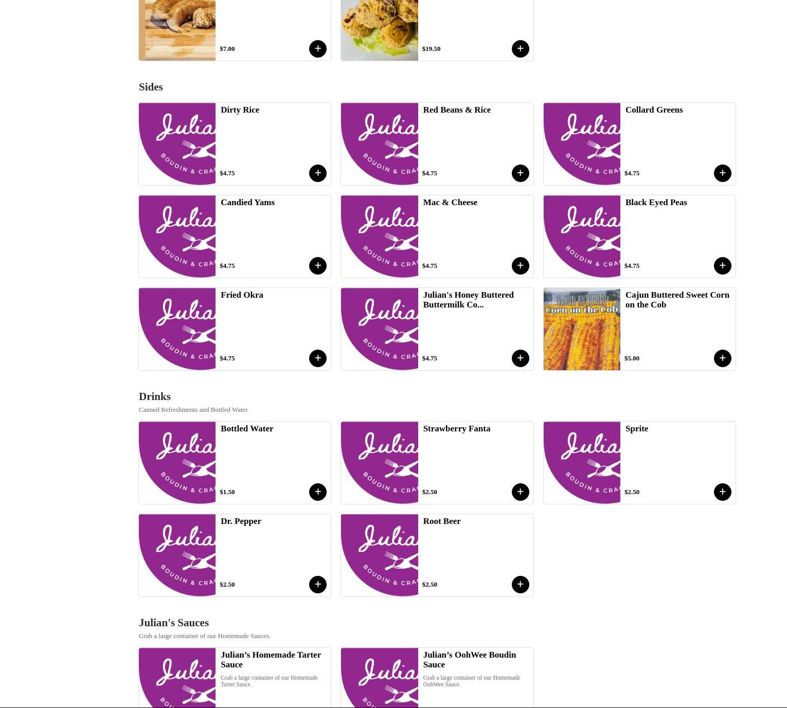 Julian's Boudin & Cracklins (Food Truck) Menu