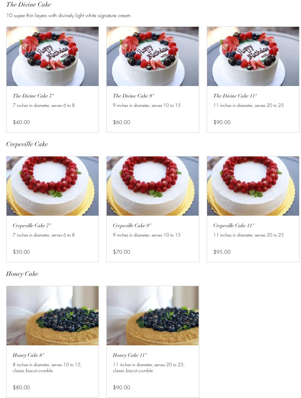 Divine Cakes Menu