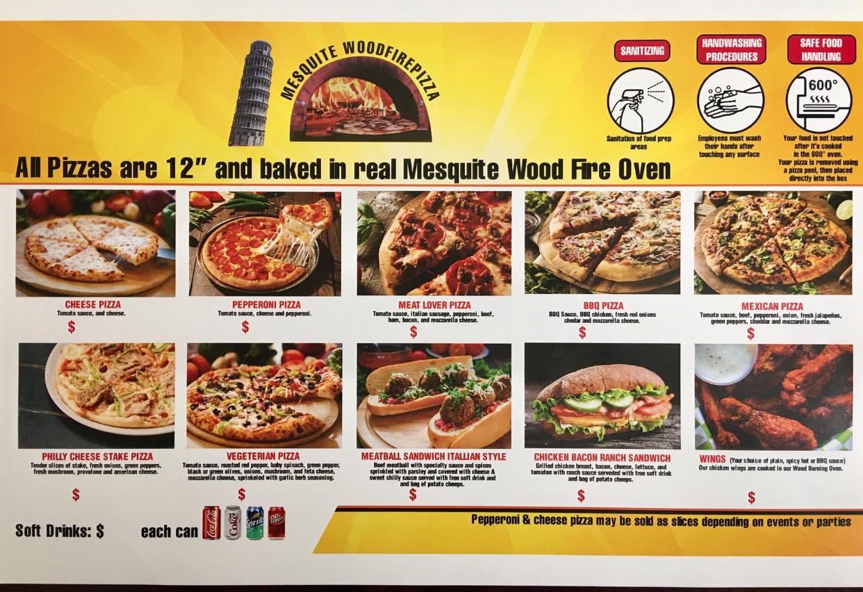 Mesquite wood fire pizza Menu