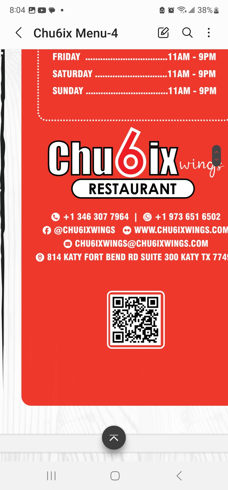 chu6ix wings Menu