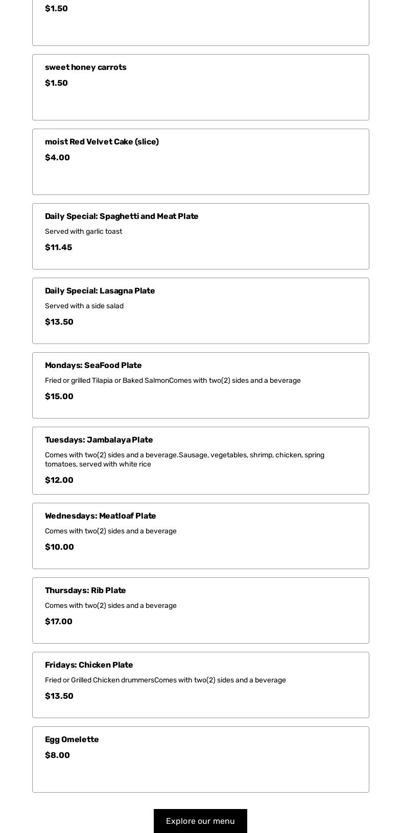 CjA's Southern Kitchen Menu