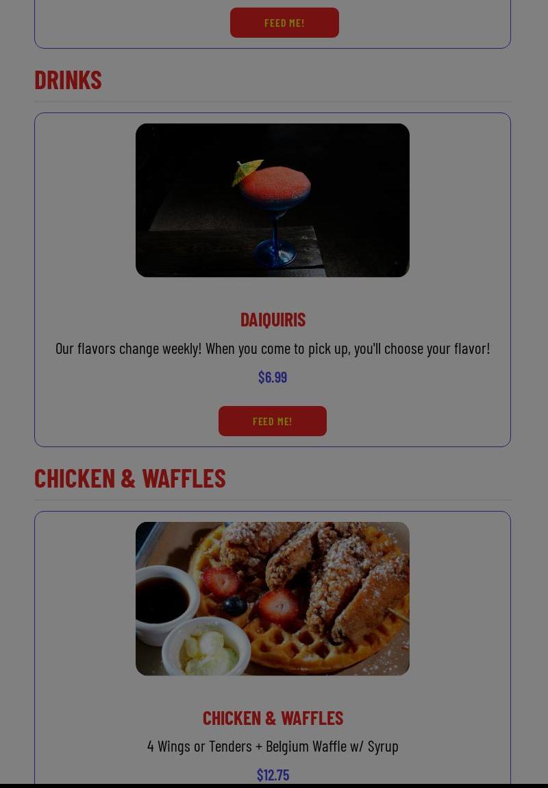 Daiquiri Chicken and Waffles Menu