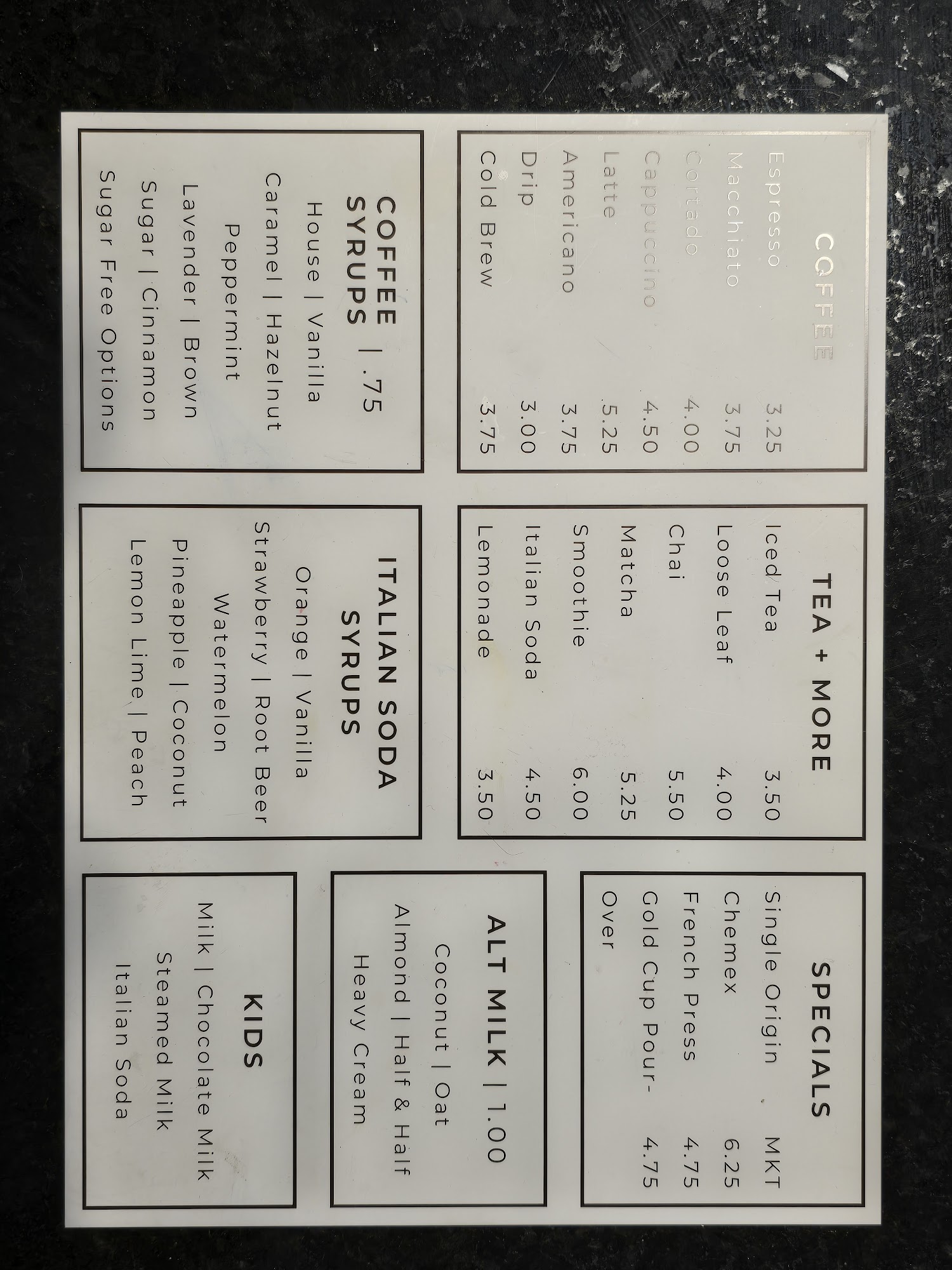 Forrest Coffee House Menu