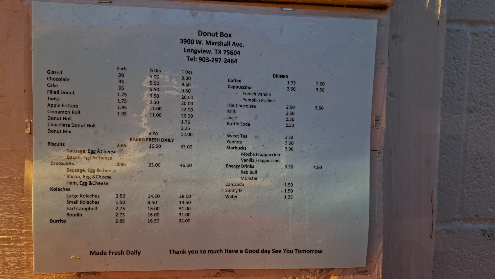 Donut Box Menu