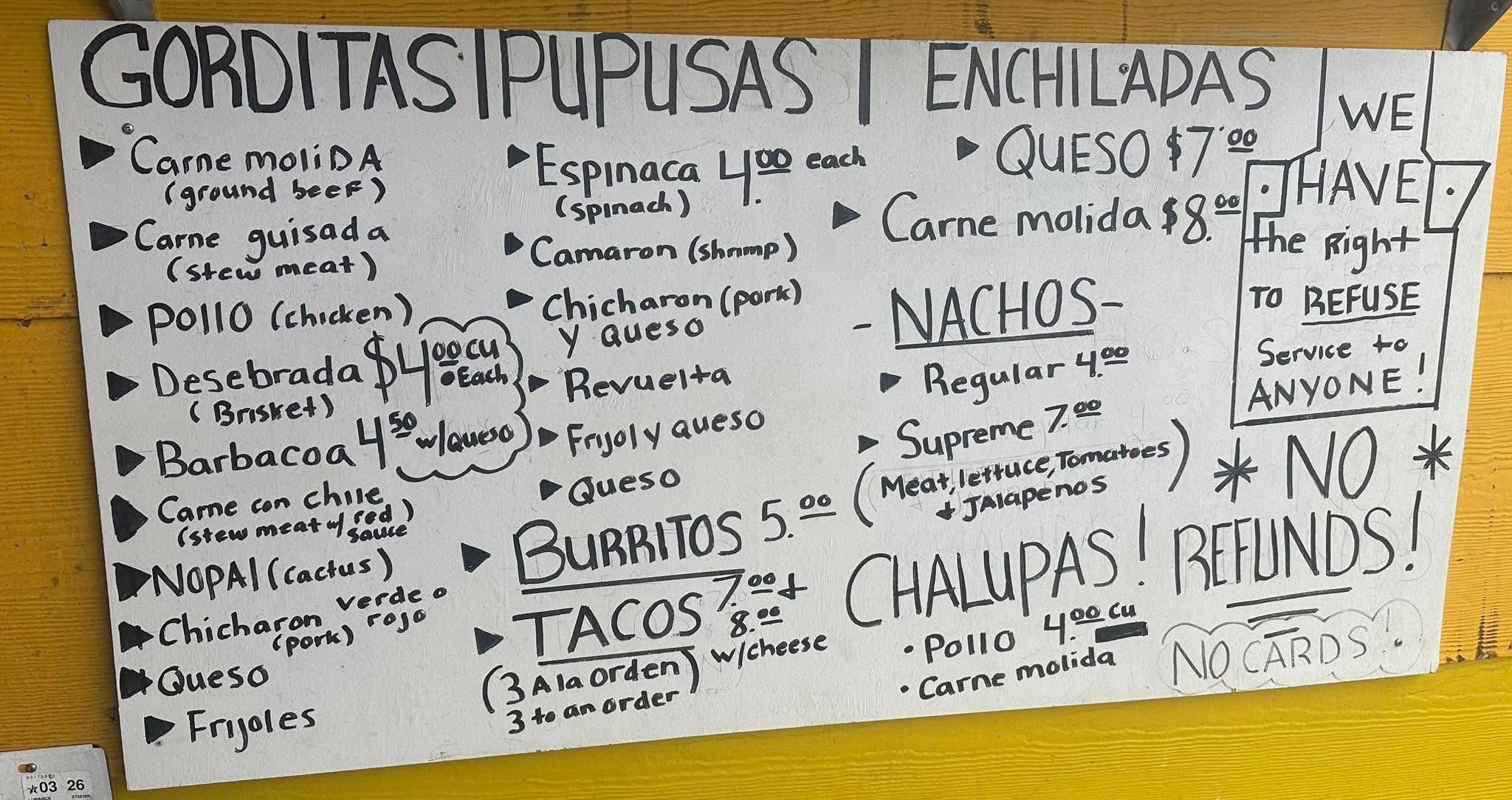 Gorditas Menu