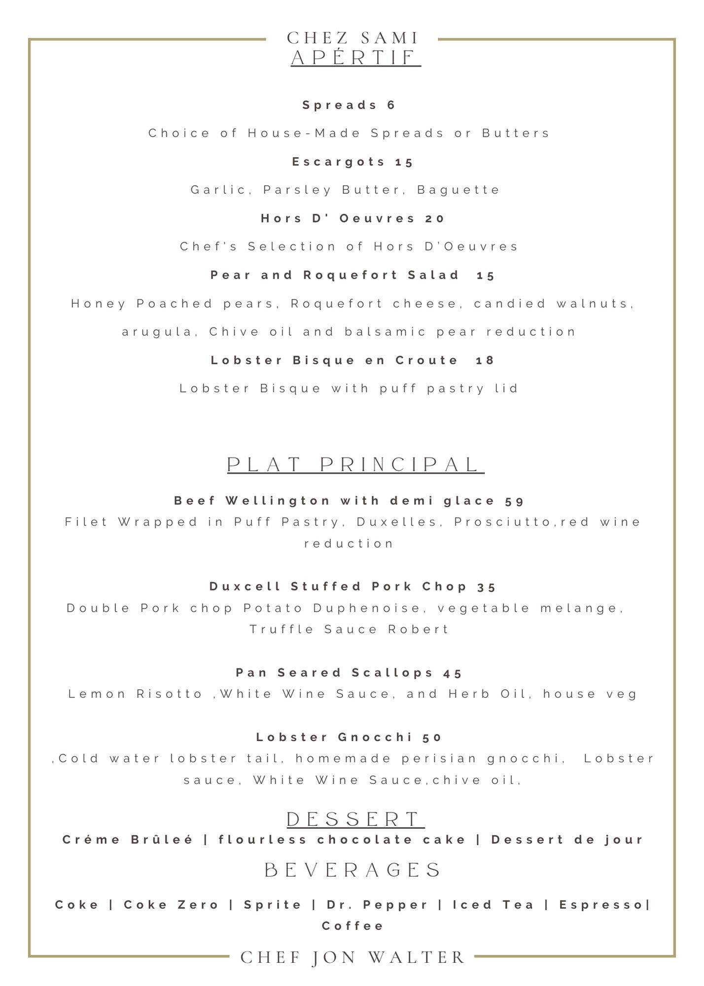 Chez Sami Lubbock Menu