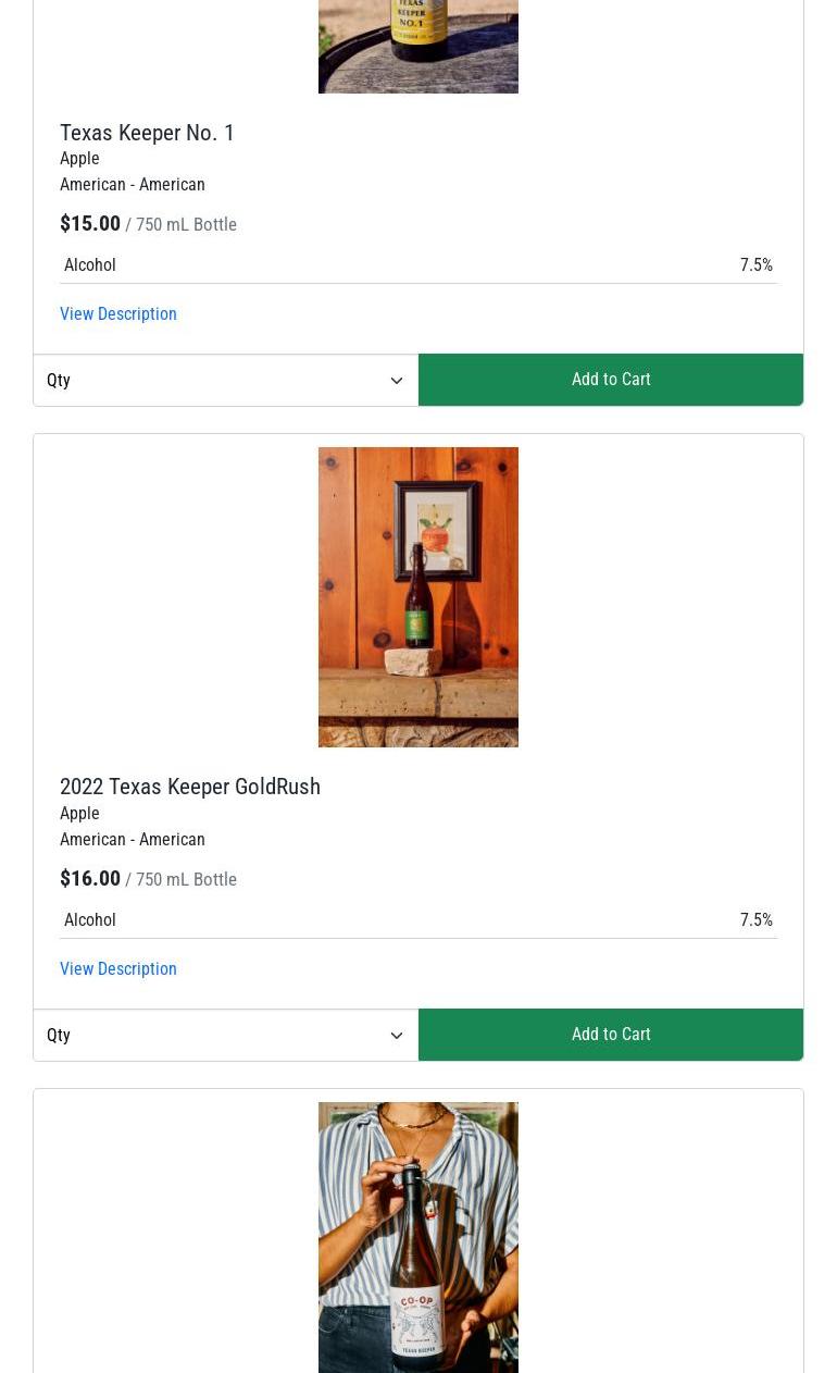 Texas Keeper Cider Menu