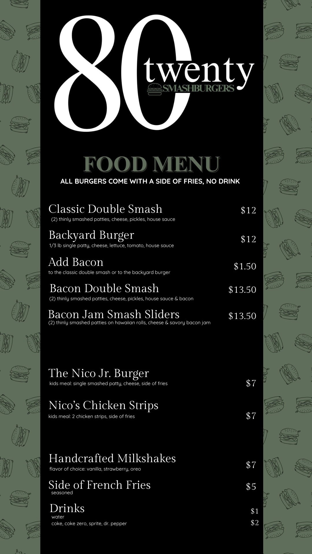 80-20 Smashburgers Menu