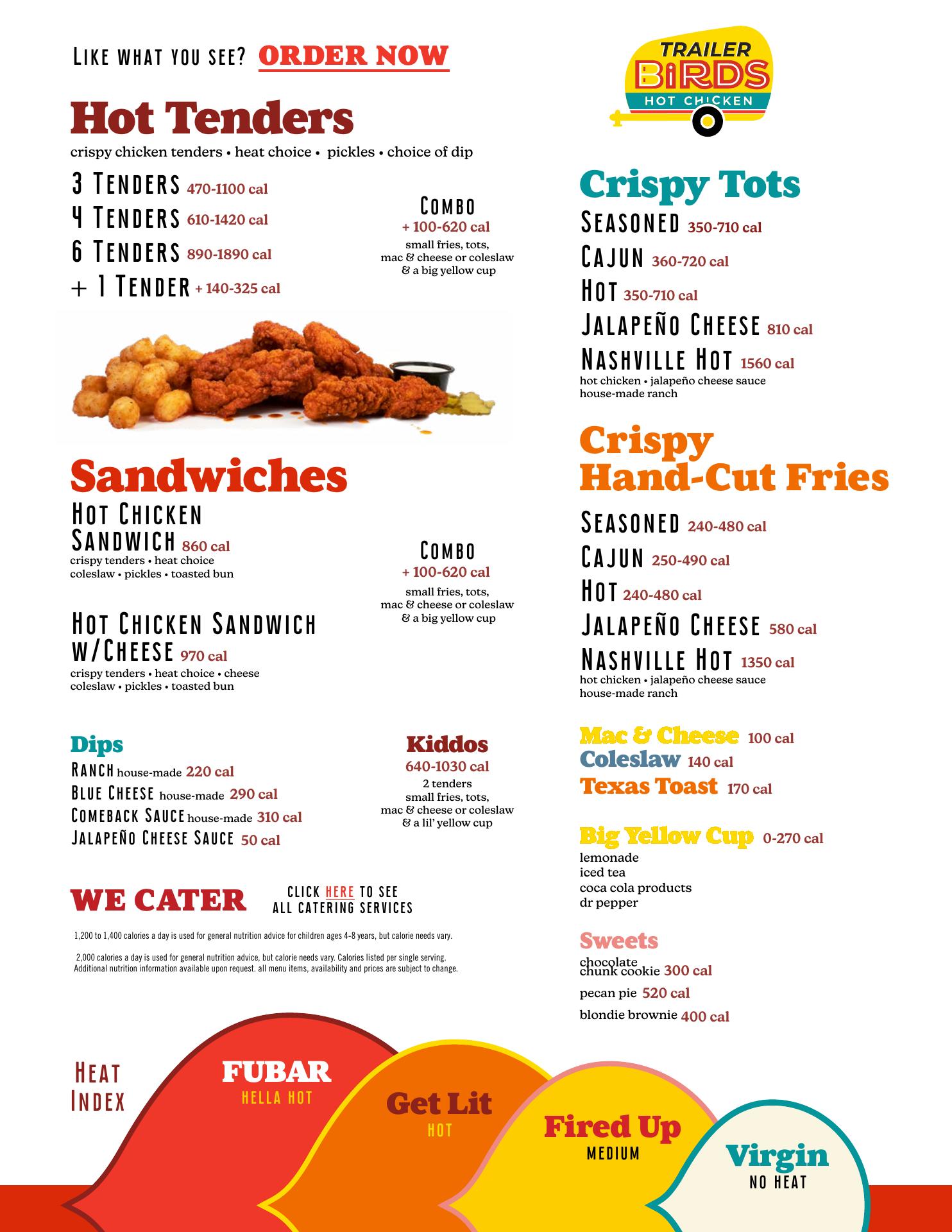 Trailer Birds Menu