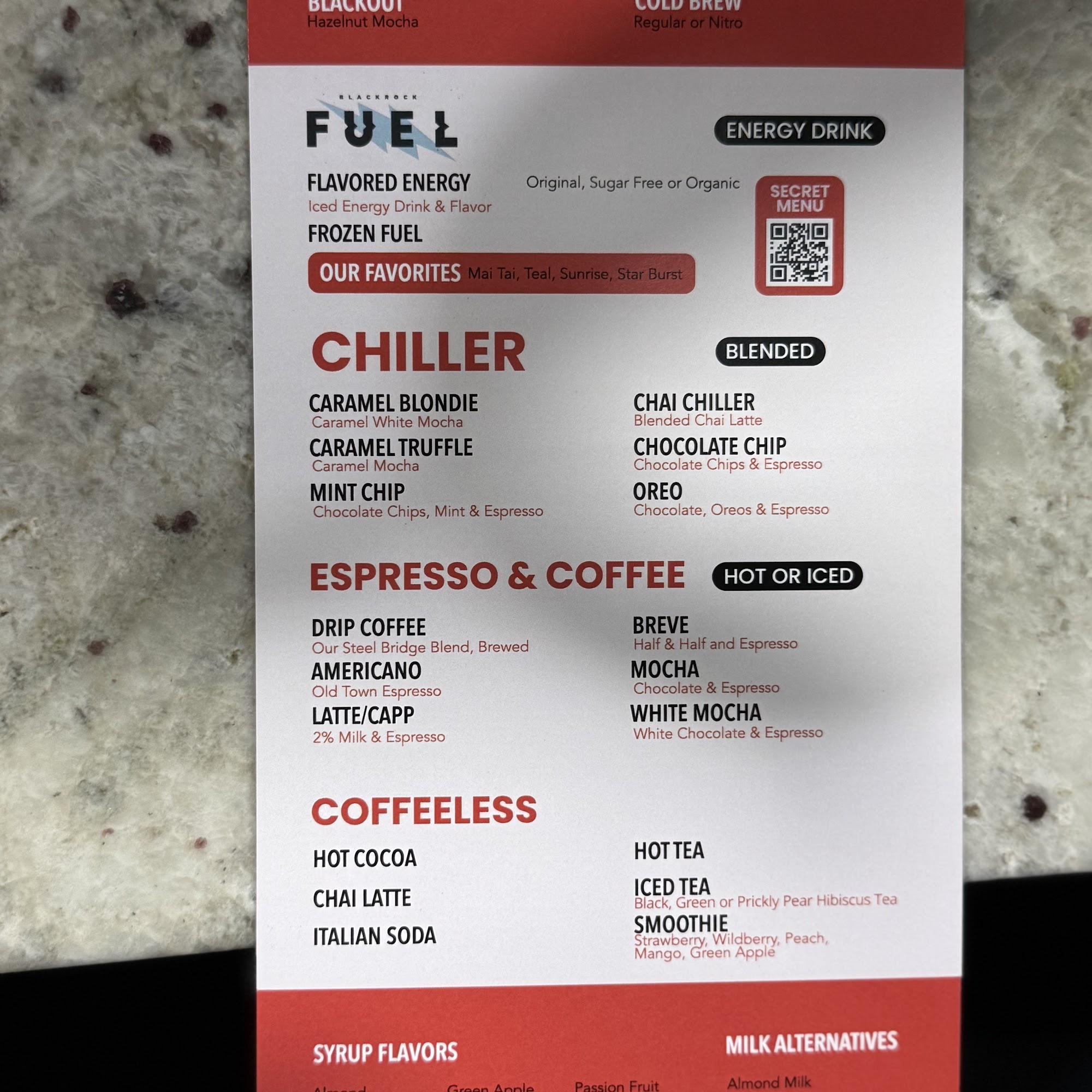 Black Rock Coffee Bar Menu