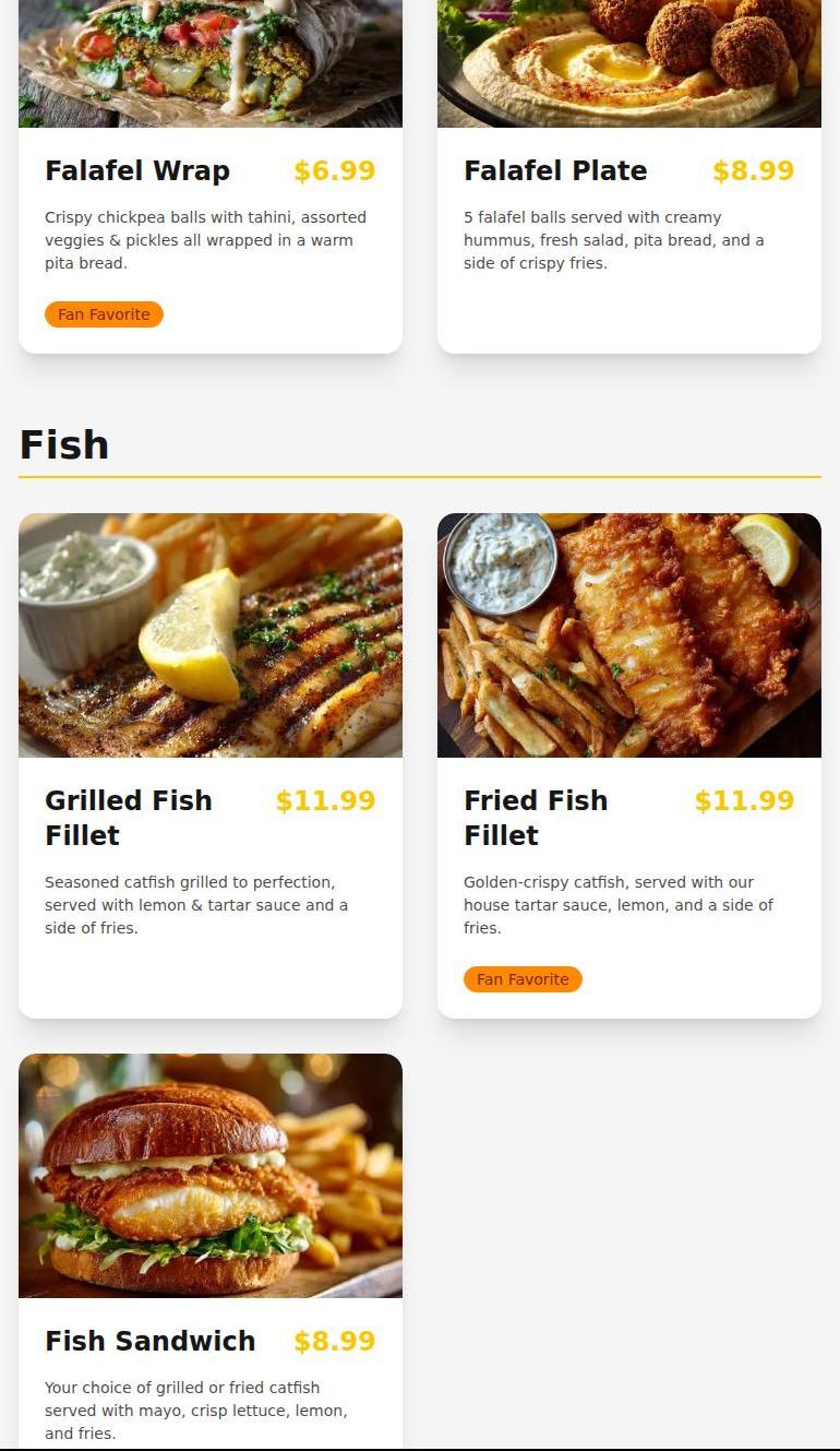 Falafel & Fin Menu