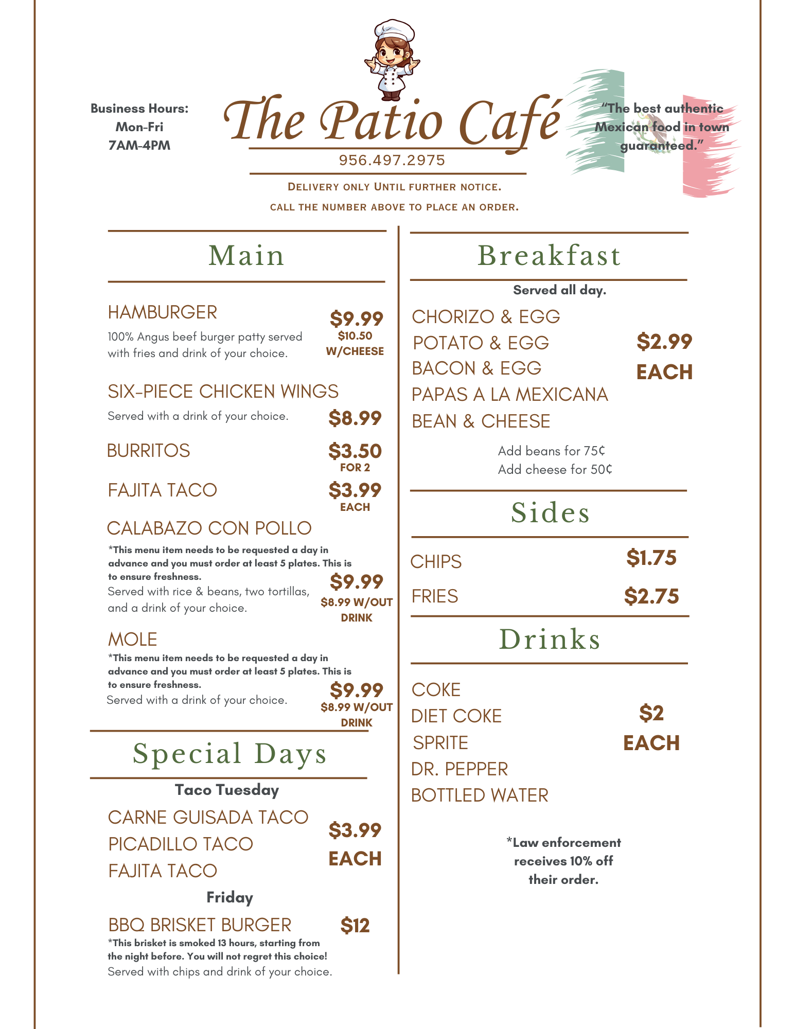 The Patio Café Menu