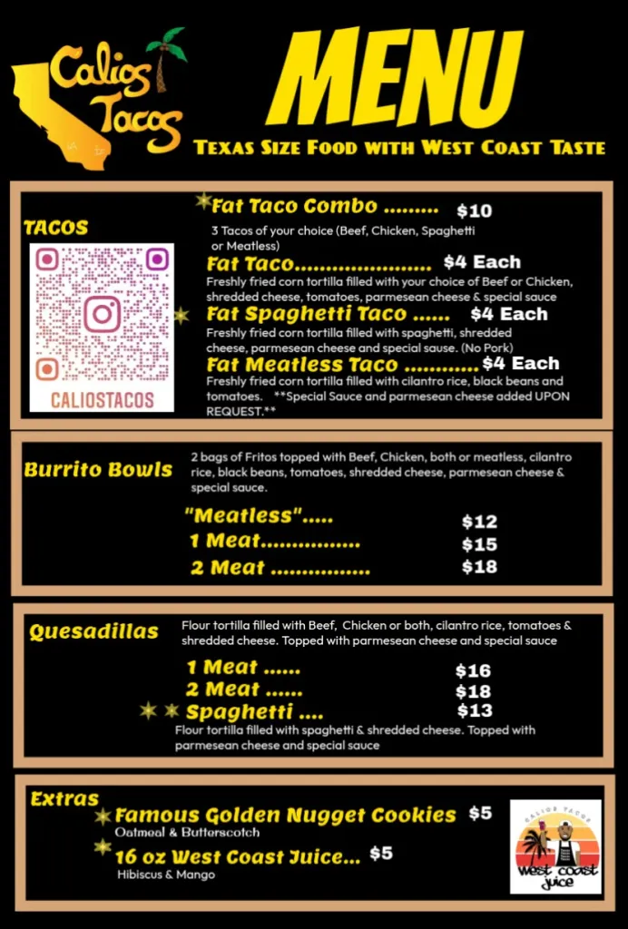 Calios Tacos Menu