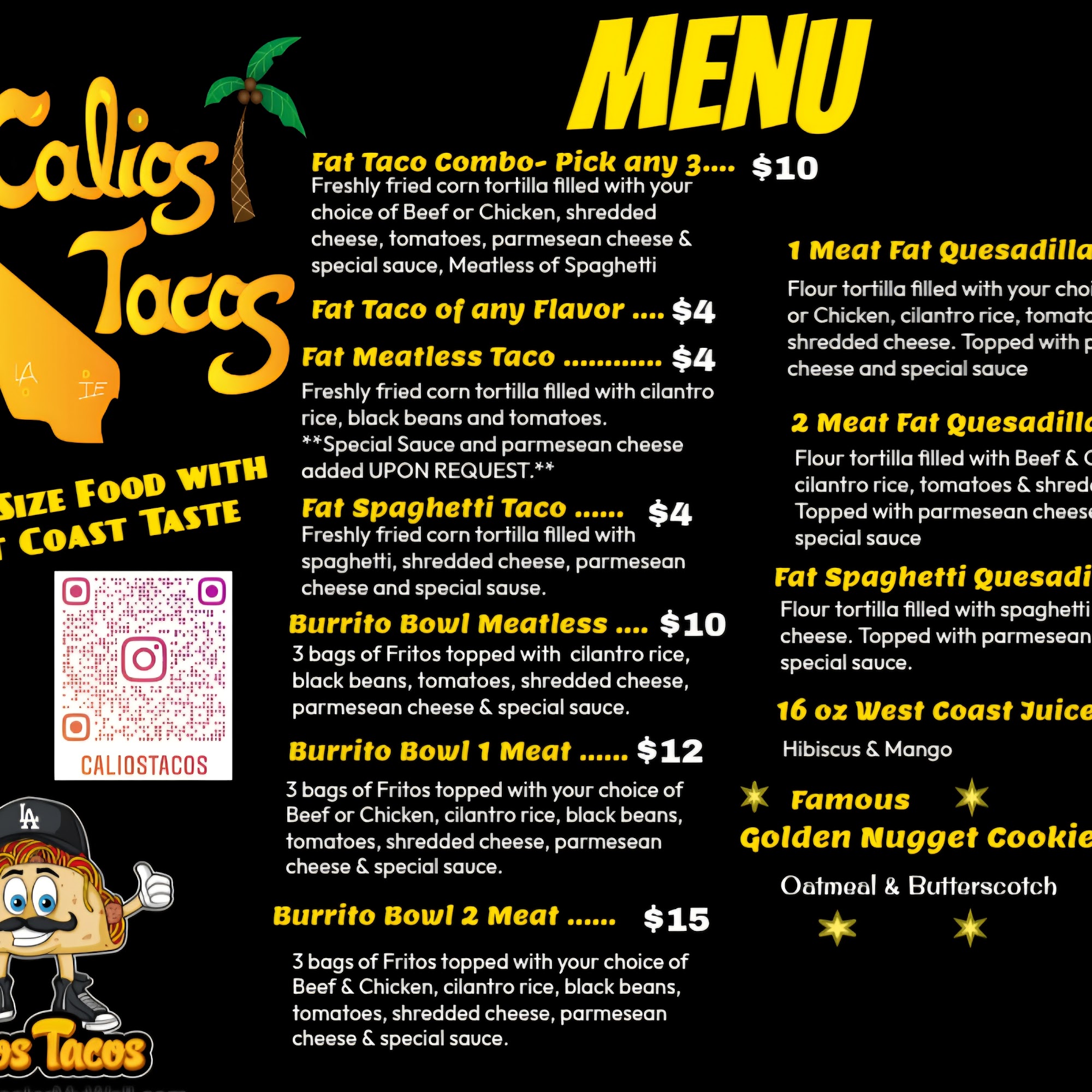 Calios Tacos Menu