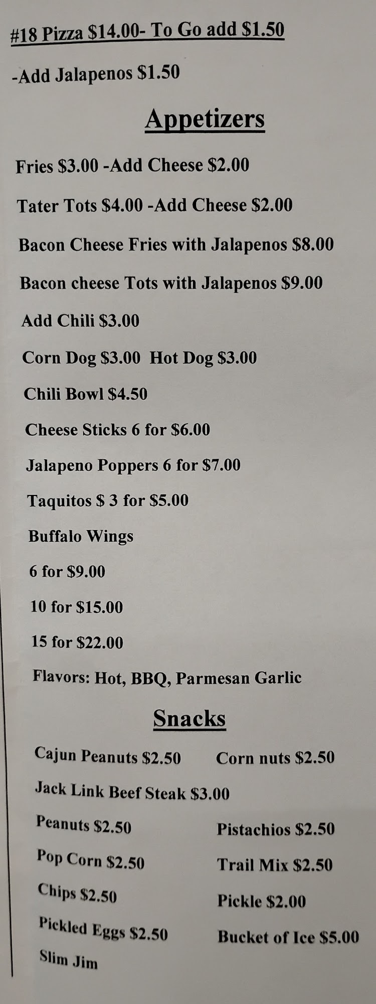 Red white and brew Menu