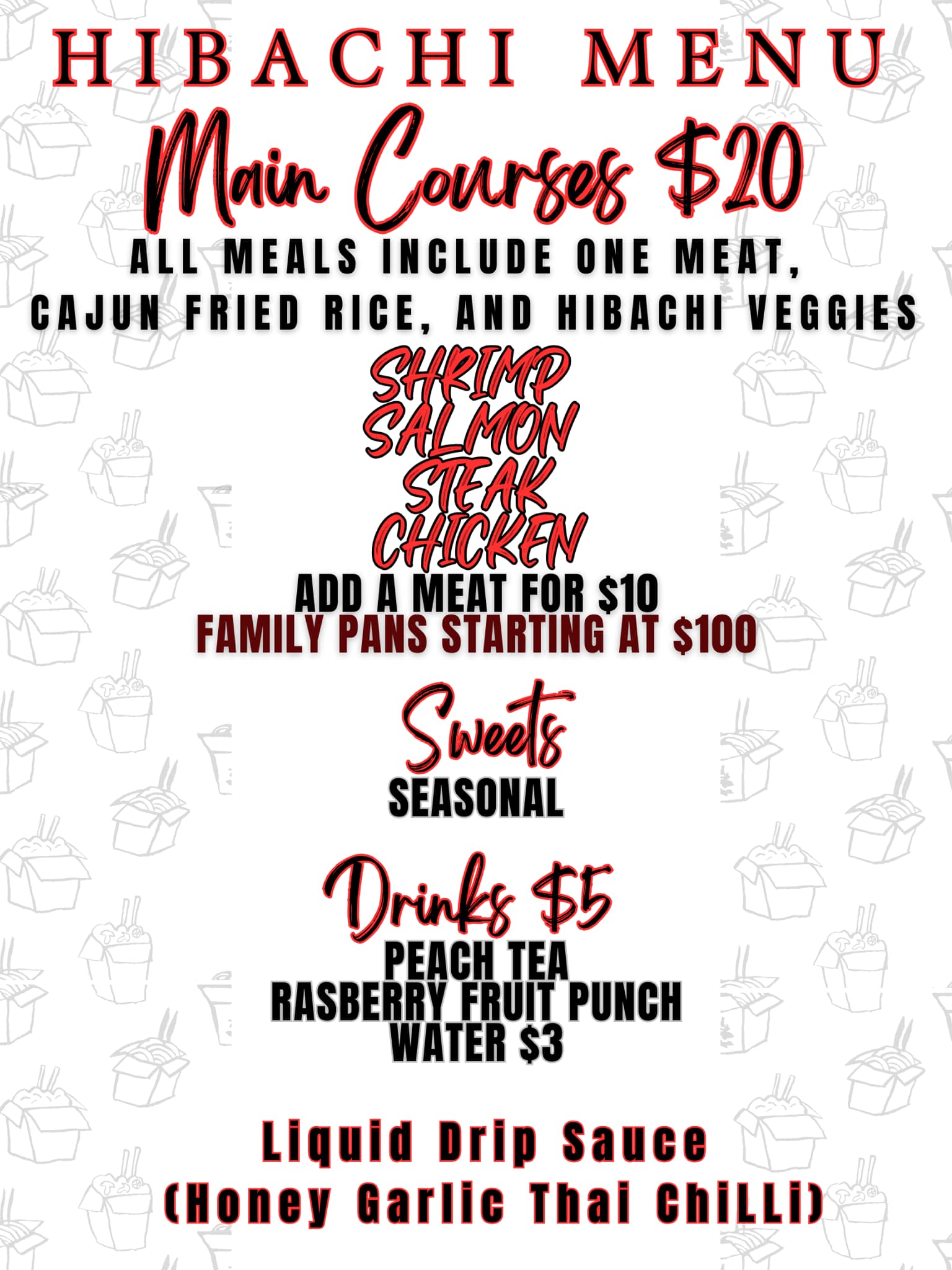 Sip And Sweets Hibachi Menu