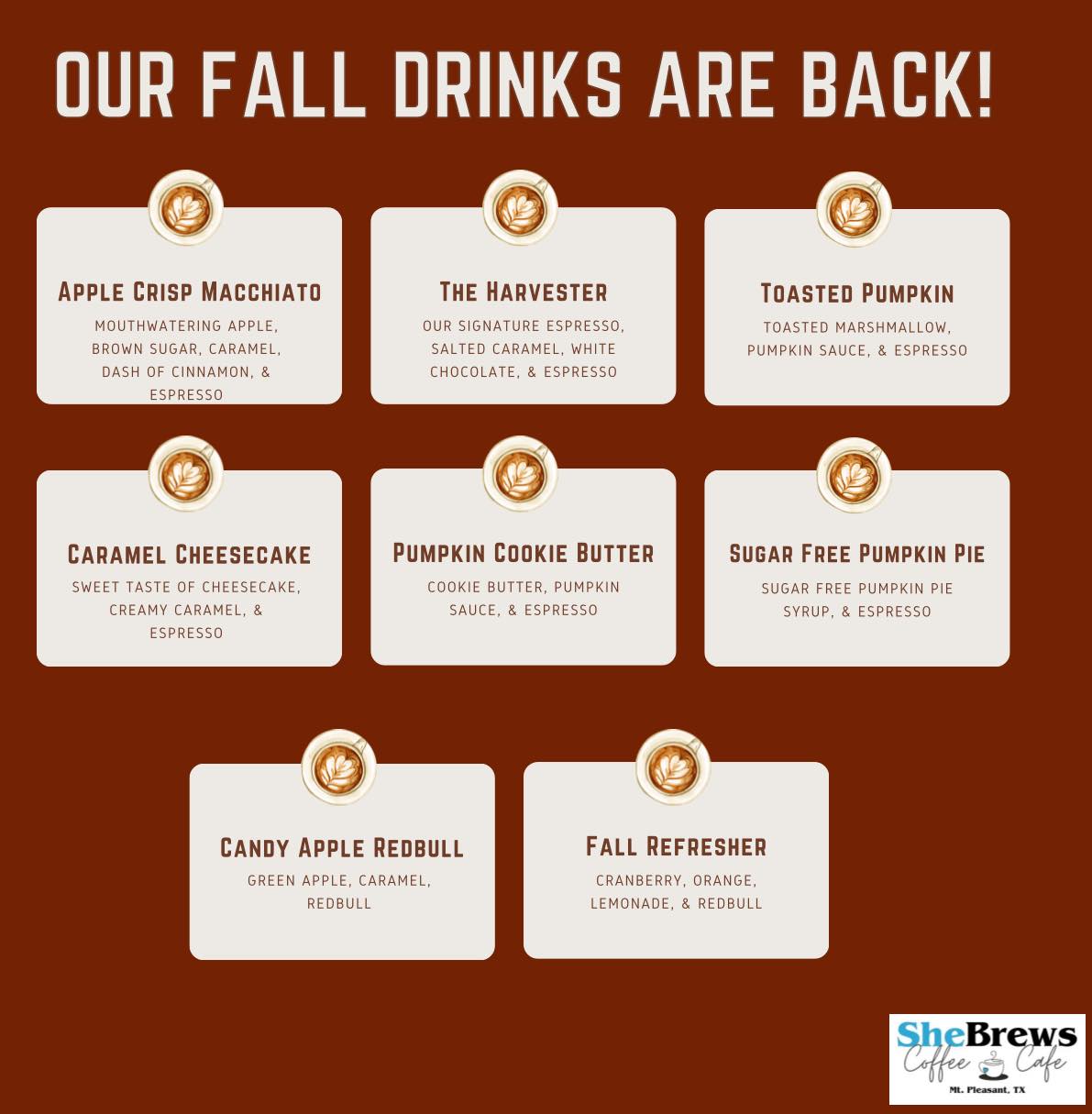 SheBrews Coffee Cafe LLC. Menu