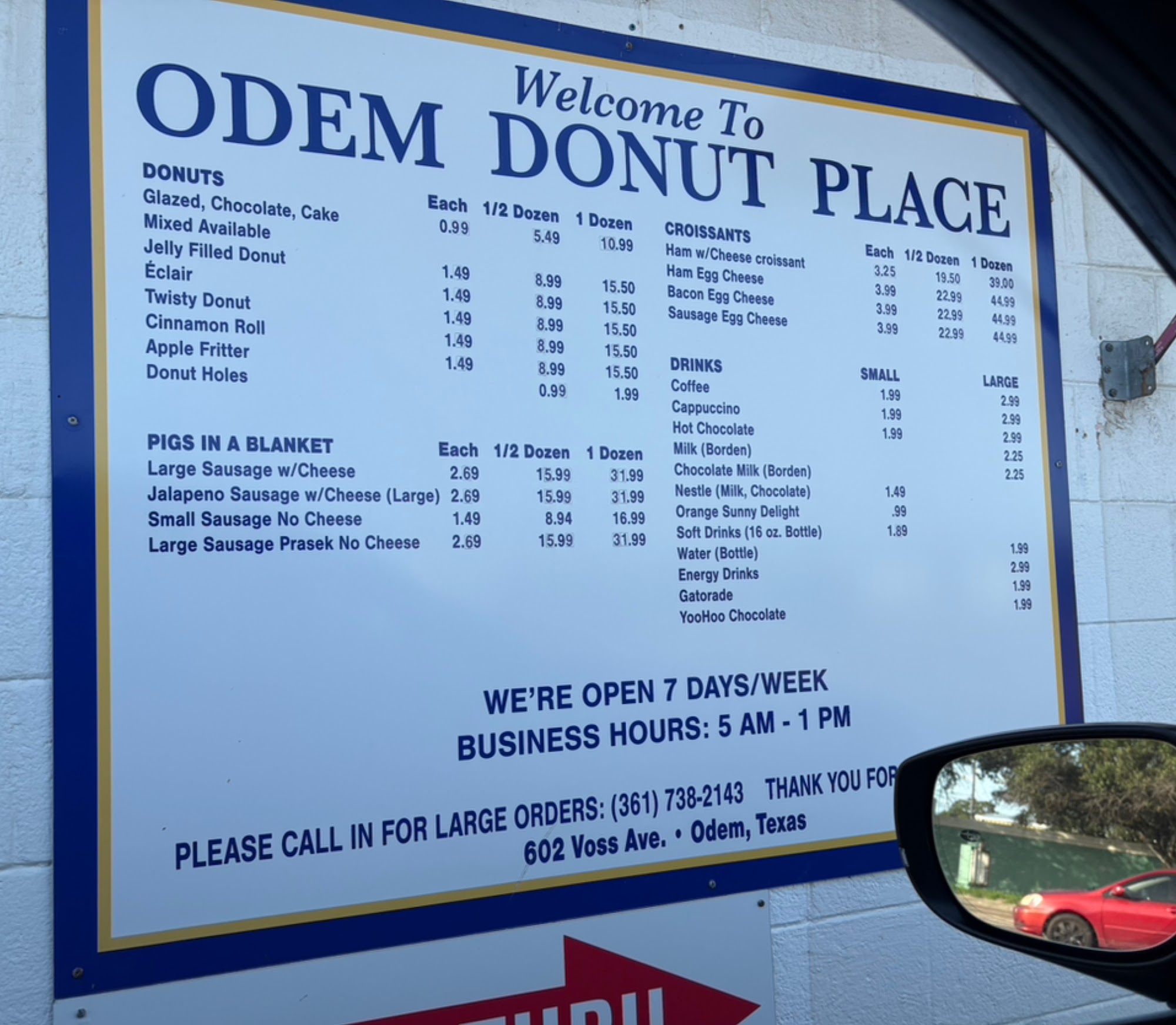 Odem Donuts Menu