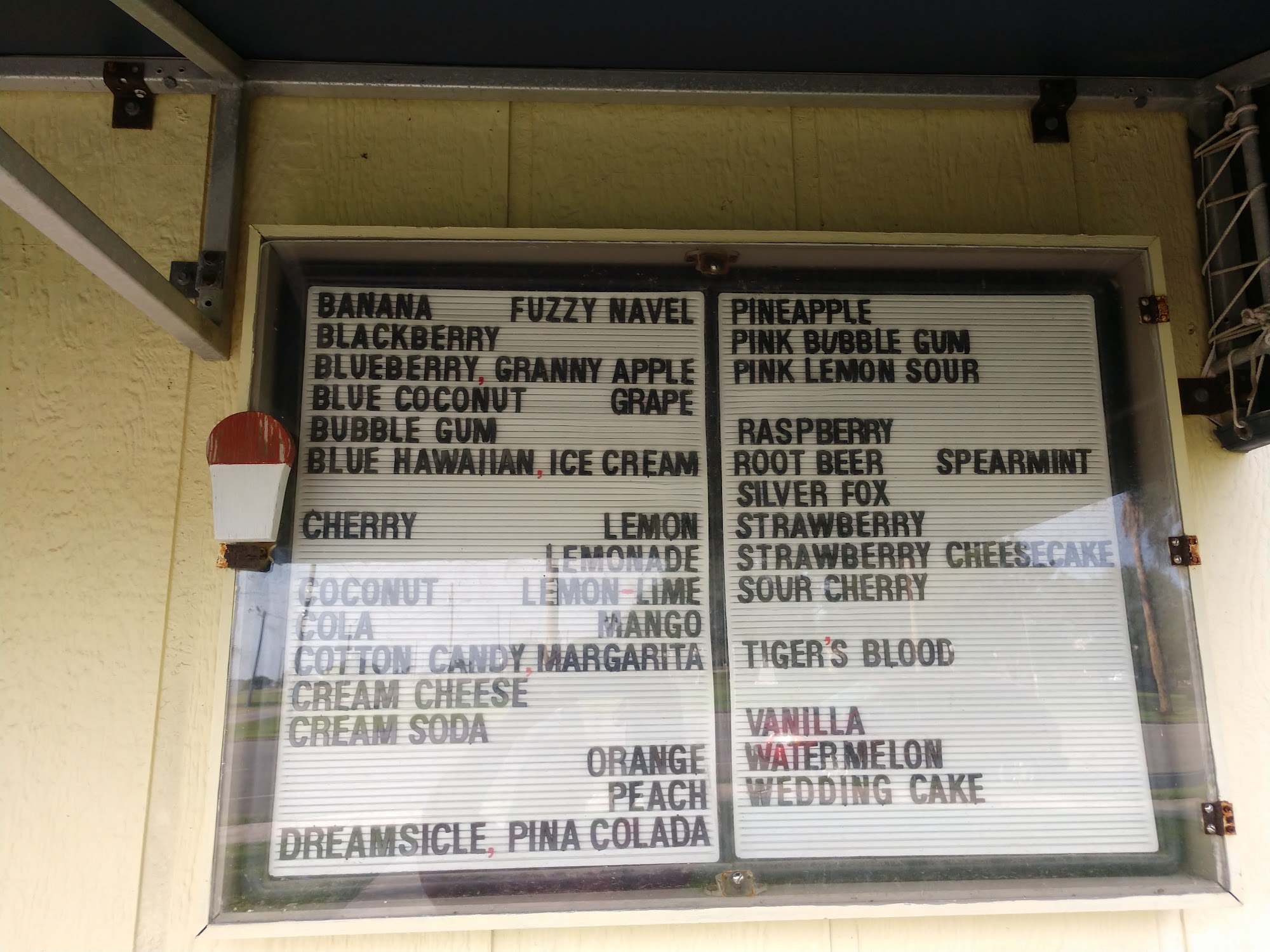 Snow Cone Stand Menu