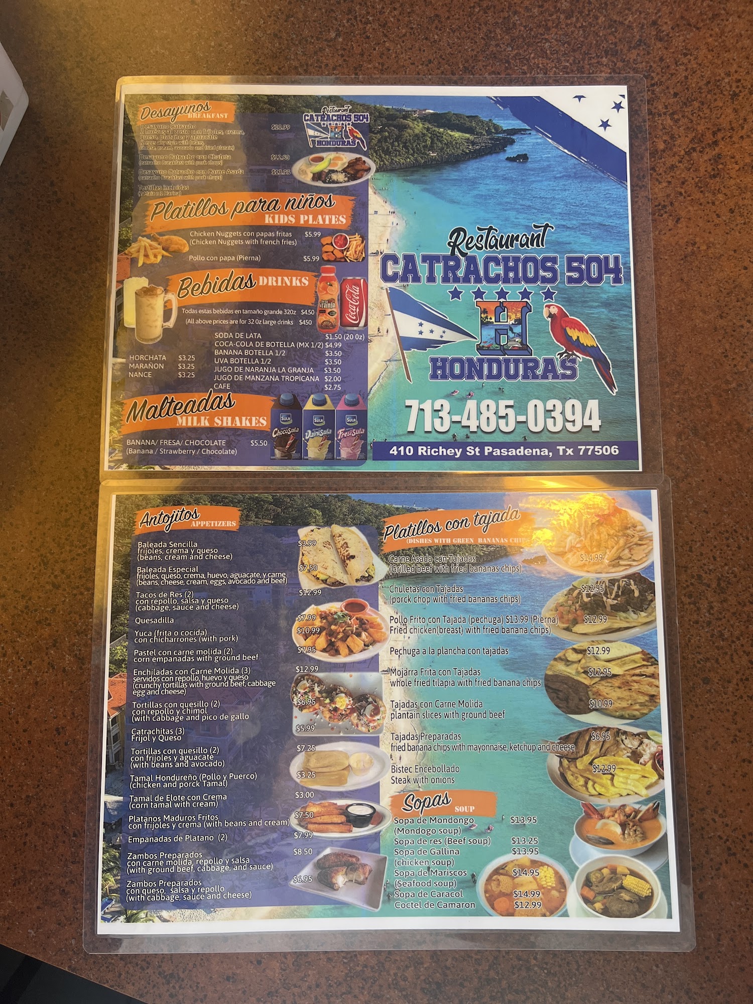 Catrachos 504 Cinco Estrellas Menu