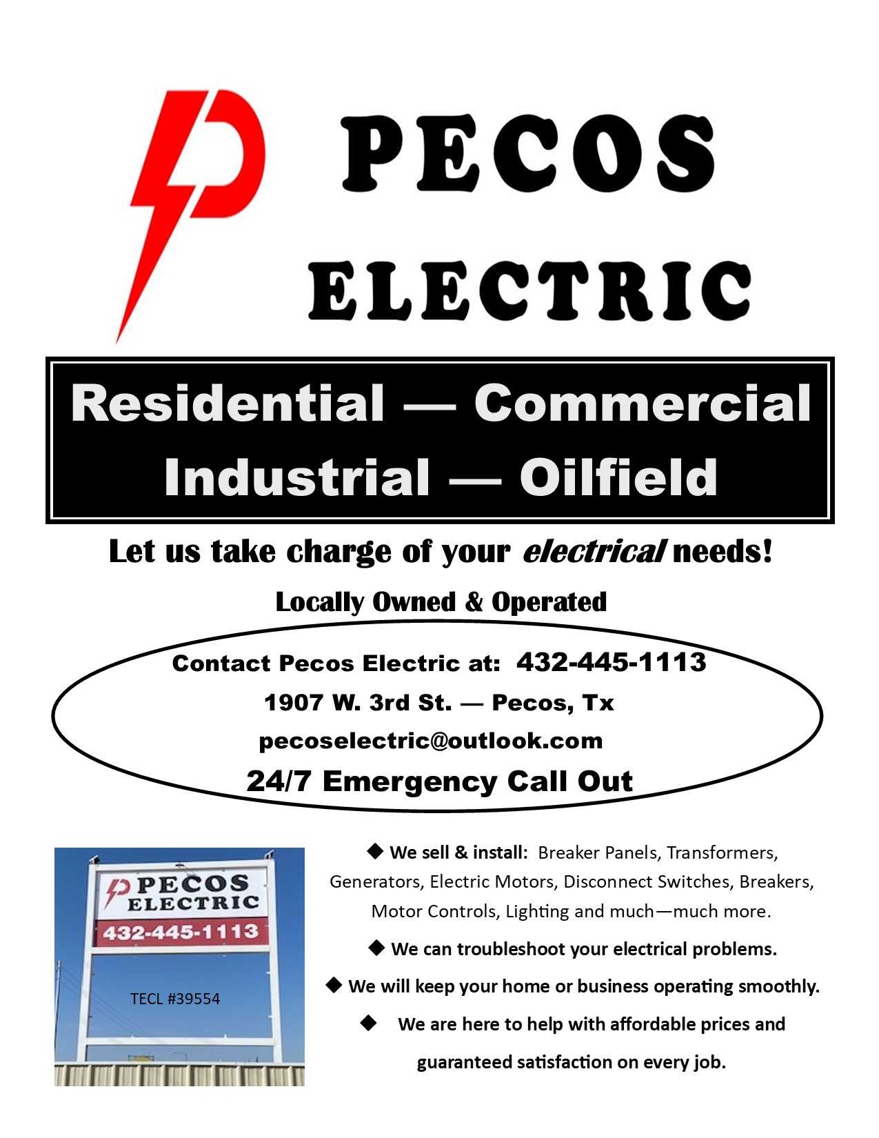 Reeves County Electric, LLC 1907 W 3rd St, Pecos Texas 79772