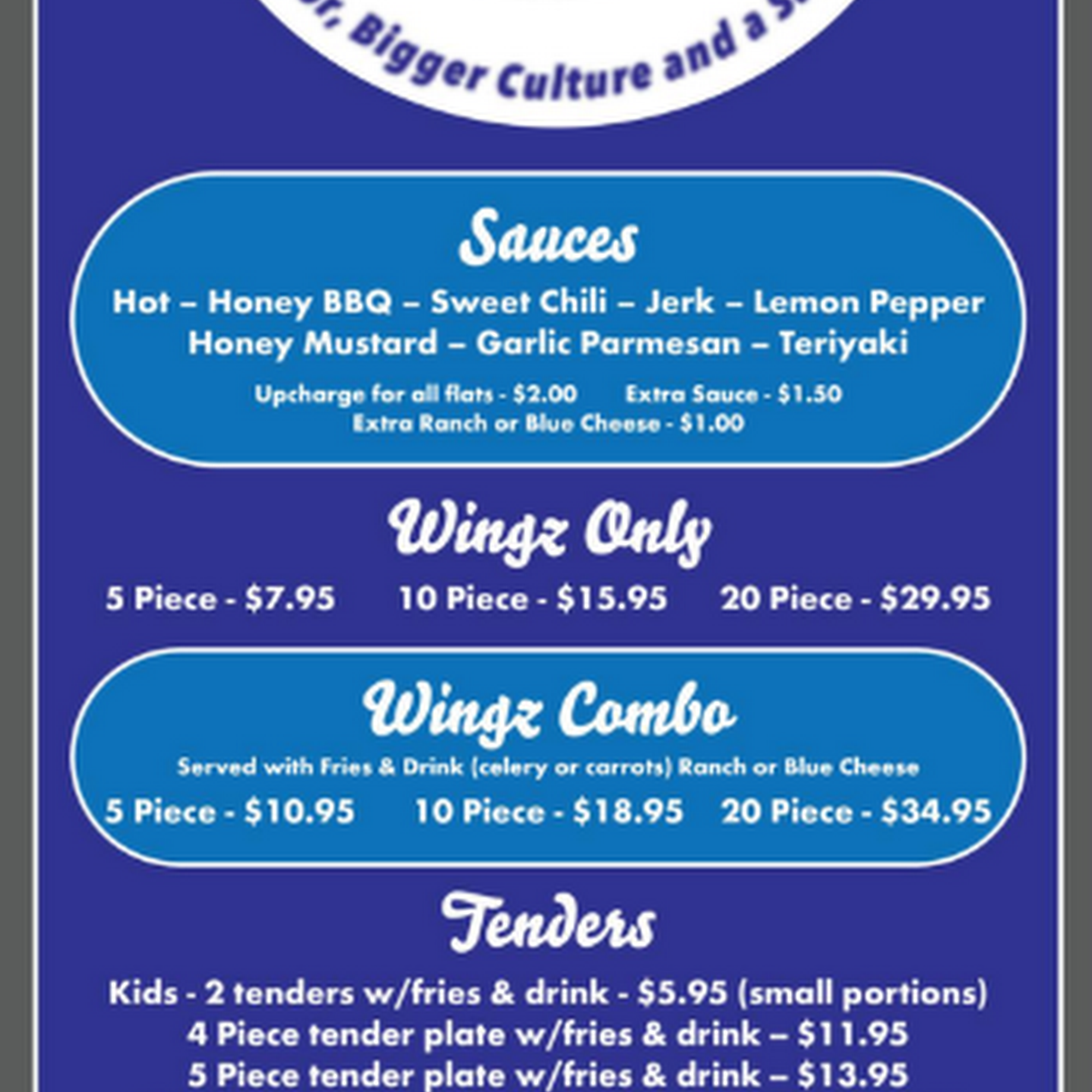 Too Good Wingz Menu