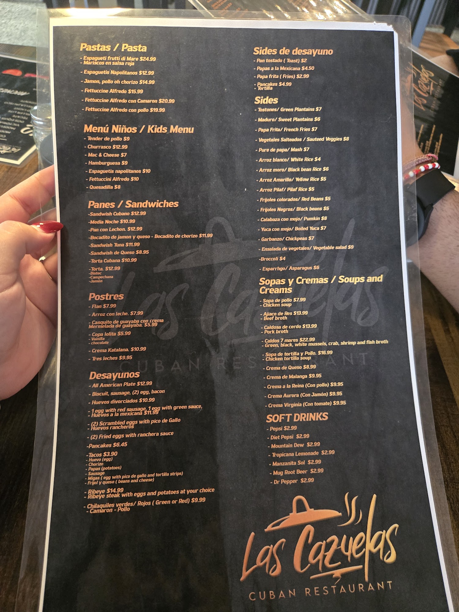 Las Cazuelas Cuban Tex-Mex Menu