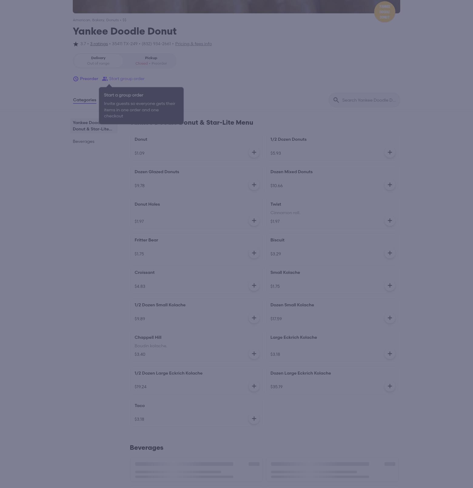 Yankee Doodle Donuts Menu